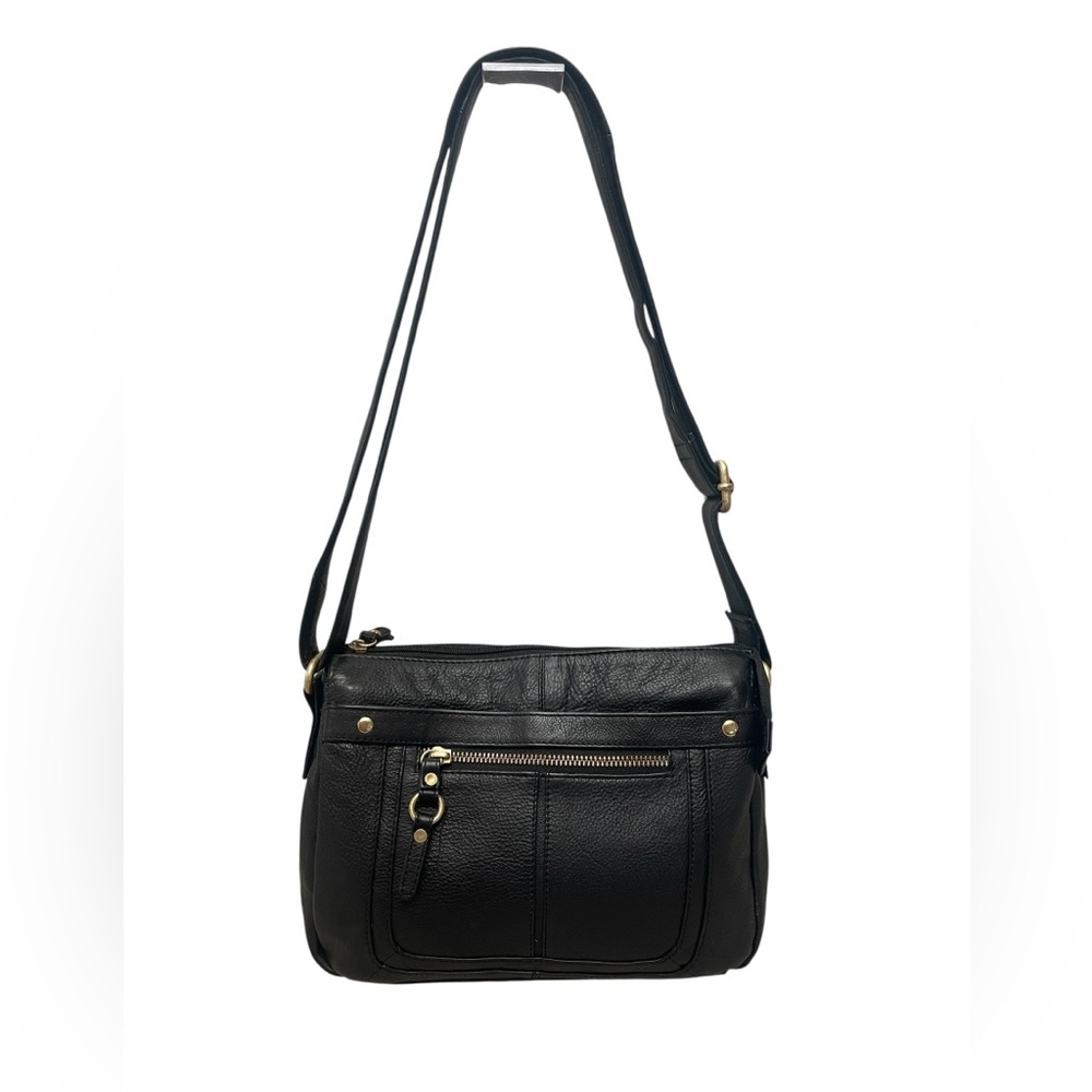 Great American LeatherWorks Vintage Black Zip  Adjustable Shoulder Bag Purse